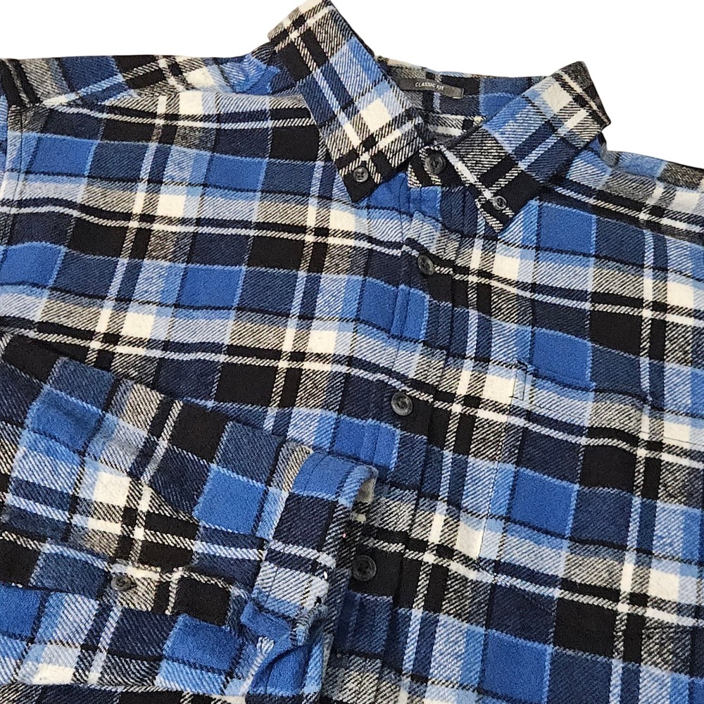 Eddie Bauer Mens Flannel Plaid Classic Fit Shirt Long Sleeve Blue Black XL‎